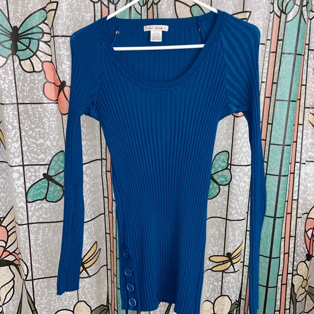 Blue ribbed long sleeve top